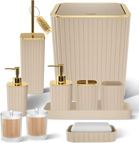 Miniatura 81 de XLHOMO Bathroom Set- 25PC Beige Bathroom Set, Bathroom Set with Shower Curtain and Rugs, Beige Shower Curtain Set, Toilet Brush, Bathroom Trash Can