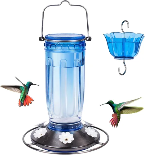Kingsyard - Comedero de vidrio para colibríes para exteriores, comedero para pájaros silvestres con 6 puertos de alimentación para colgar en jardín
