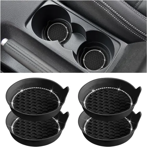 Miniatura 11 de Osilly Bling Portavasos para Auto, Juego de 4 Portavasos Universales con Diamantes de Imitación, Alfombrilla Antideslizante de Silicona a Prueba