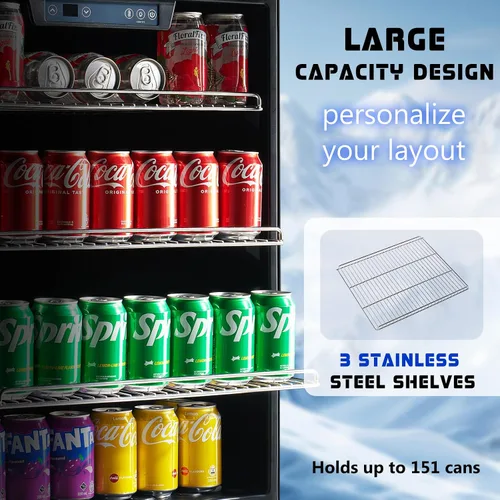 Miniatura 3 de Albott Refrigerador de bebidas - Refrigerador de 24 pulgadas con puerta de vidrio, estantes ajustables y panel táctil LED, diseño bajo mostrador