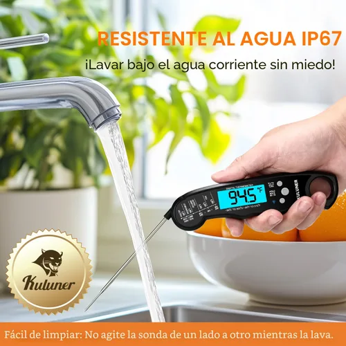 Miniatura 6 de KULUNERKULUNER - Termómetro digital impermeable de lectura instantánea de carne con sonda plegable de 4.6 pulgadas