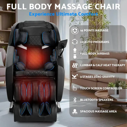 Miniatura 3 de Silla de Masaje, Silla de Masaje de Cuerpo Completo de Gravedad Cero, Sillón Reclinable Shiatsu con 14 Puntos de Masaje, Calefacción Lumbar