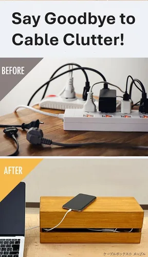 Miniatura 6 de 2 Set of Masuda Paulownia Wood Cable Management Box – Handmade Wooden Cord Organizer for Power Strips, Routers, Chargers – Eco-Friendly Desktop