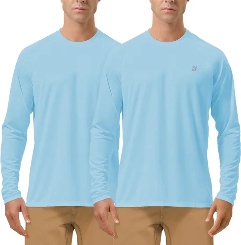 Roadbox Camisas de Protección Solar UV UPF 50+ para Hombres Manga Larga SPF Rash Guard para Pesca Senderismo Natación Correr 2 Pack - azul