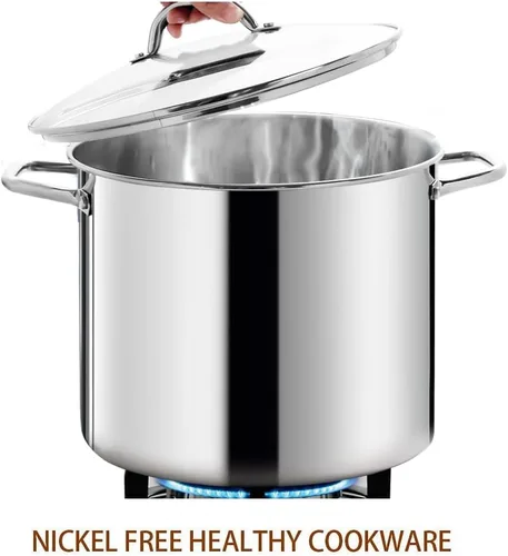 Miniatura 3 de HOMICHEF - Olla grande de grado comercial de 20 cuartos con tapa - Utensilio de cocina de acero inoxidable sin níquel - Olla de sopa de inducción