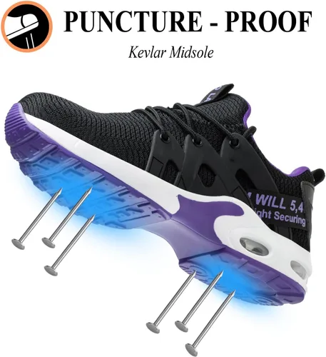 Miniatura 3 de LANSNBO Zapatos de punta de acero para mujer, zapatos de trabajo de seguridad indestructibles, con amortiguación de aire, ligeros, transpirables