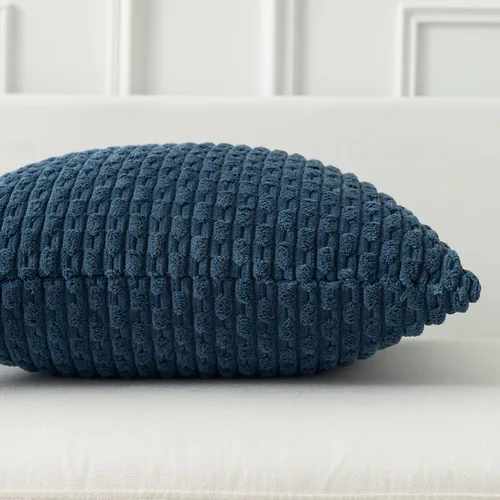 Miniatura 8 de K Kevin Textile - Juego de 2 fundas de almohada decorativas de corduroy suave azul con rayas estilo bohemio, fundas de almohada para sofá, cama