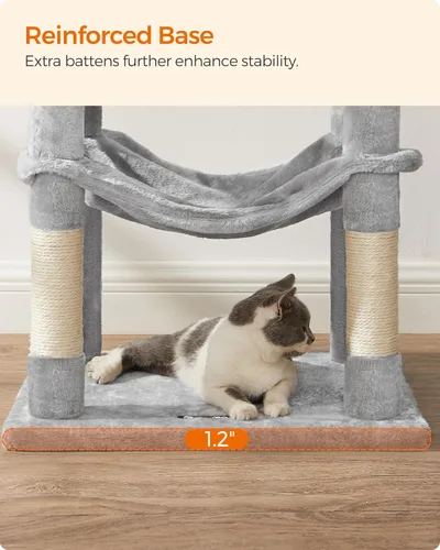 Miniatura 9 de Feandrea - Árbol para gatos de varios niveles para interiores, torre para gatos tipo condominio con 4 postes para rascar, 2 posaderos, hamaca y claro