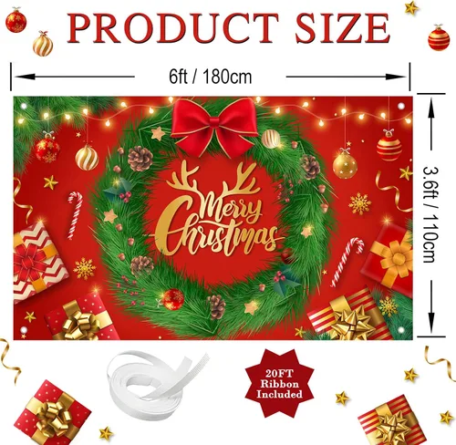 Miniatura 3 de Avezano Cartel de Feliz Navidad, telón de fondo rojo de Navidad para decoraciones de fiesta, invierno, Año Nuevo, Nochebuena, reuniones familiares