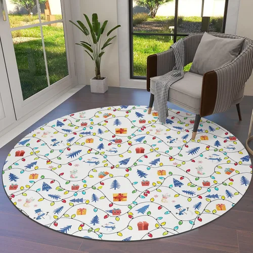 Alfombra redonda colorida de Navidad de 3 pies, lavable para interiores y exteriores, para dormitorio, cocina, baño, sala de estar, comedor,