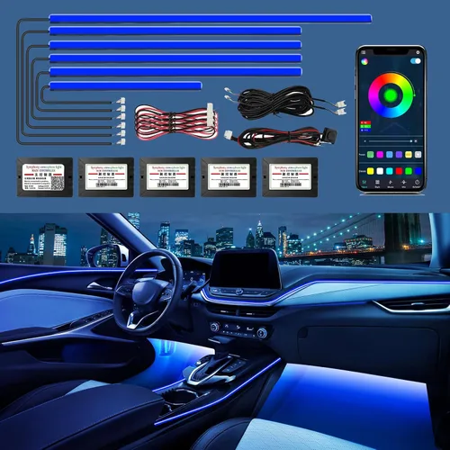 Miniatura 10 de Luces de acrílico para interiores de automóvil, accesorios de automóvil, tira de luces LED 10 en 1 con control de aplicación, 175 pulgadas, 593