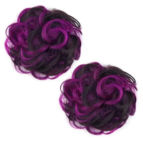 Miniatura 11 de Extensiones de cabello rizado, color marrón y rosa claro, extensiones de moño desordenado, 2 unidades por paquete, extensiones de moño elástico