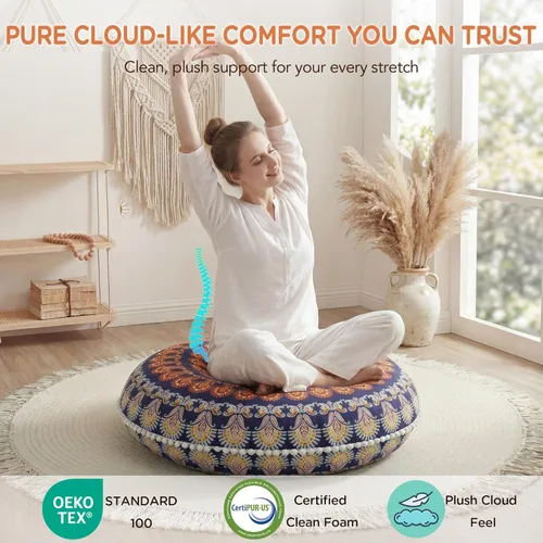 Miniatura 4 de Codi - Cojines de suelo para meditación, grandes y redondos para adultos, diseño bohemio de mandala para exteriores, chimenea, yoga, sala de estar
