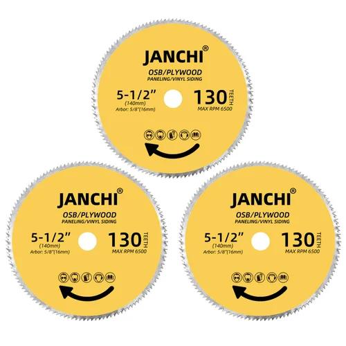 Miniatura 5 de Paquete de 3 hojas de sierra circular de 3-3/8 pulgadas 80T con mandril de 19/32 pulgadas (15mm), para madera contrachapada, OSB, paneles