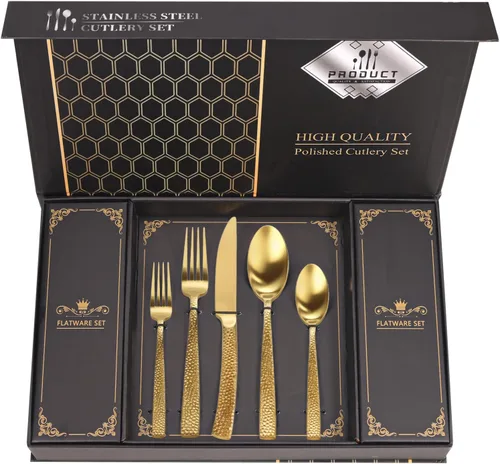 Miniatura 15 de Juego Retro Royal Negro de Cubiertos MIKIWAY con Caja de Regalo, 20 Piezas de Servicio de Cubiertos de Acero Inoxidable para 4, Juego de Vajilla