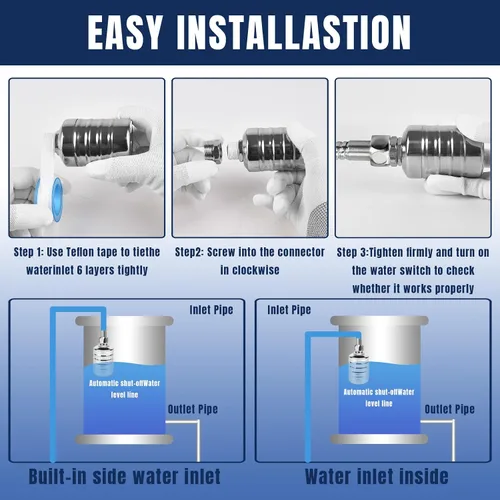 Miniatura 6 de Paquete de 2 válvulas de flotador de agua, válvulas de flotador de control automático de nivel de agua de acero inoxidable, válvulas de flotador