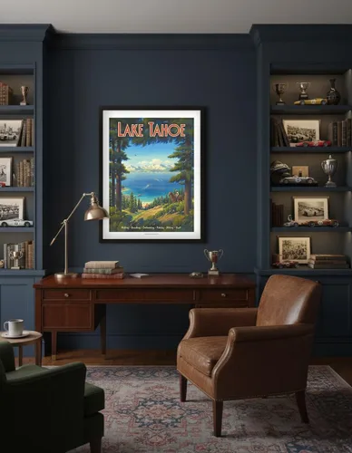 Miniatura 4 de Kerne Erickson - Póster de viaje vintage de Kerne Erickson Lake Tahoe California, equitación, barco, natación, pesca, senderismo, golf, impresión