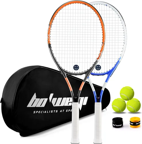 bo'weiqi Juego de raquetas de tenis recreativas de 27 pulgadas para 2 jugadores, raquetas de tenis ligeras preencordadas para principiantes, incluye