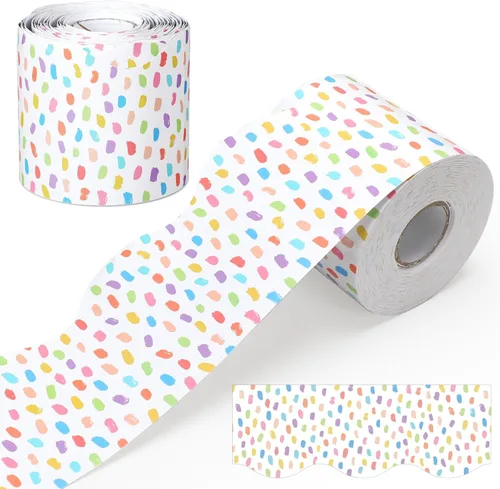Zonon Bordes de tablón de anuncios de 65 pies, lunares en blanco y negro, bordes de cuadrícula rayada, bordes decorativos rectos festoneados
