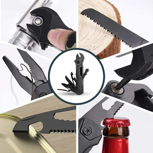 Miniatura 5 de Hanboost Llave multiherramienta 19 en 1 multiusos para equipo de campamento, tamaño de bolsillo, llave ajustable con alicates, cortador de alambre
