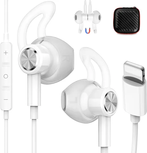 Miniatura 13 de Auriculares con cable para Apple Lightning con certificación MFi con puntas anticaída, magnéticos más grandes, auriculares con cable para iPhone 14