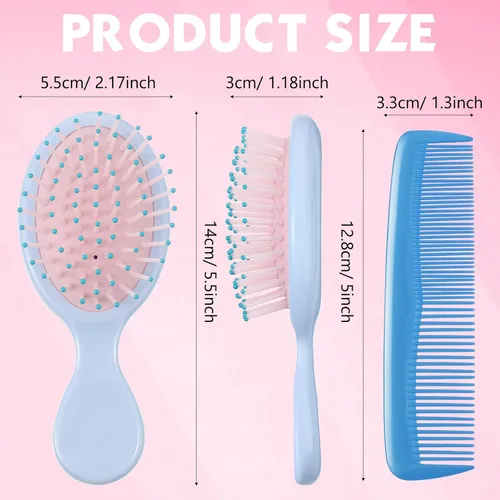 Miniatura 2 de Juego de 56 mini peines para cabello húmedo, 28 cepillos desenredantes de viaje de bolsillo pequeño, 28 peines coloridos para desenredar, cerdas