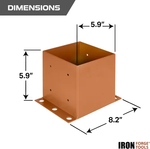 Miniatura 2 de Iron Forge Tools Base de poste de 6 x 6 pulgadas para hormigón, paquete de 4 anclajes de acero resistente con recubrimiento de polvo marrón