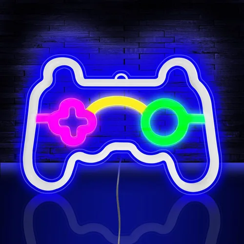 Vicloon Letrero de Neón para Jugadores, Forma de Control de Gamepad - Luz de Pared LED USB/Batería para Decoración de Sala de Juegos, Regalos Retro