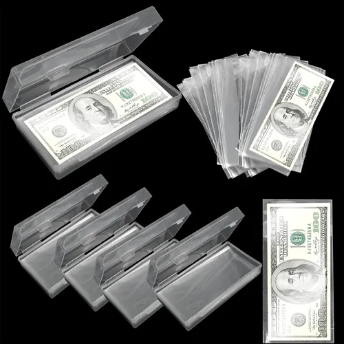 Miniatura 8 de 300 fundas de papel transparente para billetes, fundas individuales para coleccionistas, fundas protectoras de papel para billetes con estuche