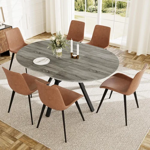 Miniatura 19 de HIPIHOM Juego de mesa de comedor redonda extensible para 6 personas, mesa de cocina extensible de 43.3 a 59.1 pulgadas con 6 sillas tapizadas, Mesa