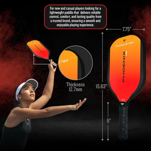 Miniatura 3 de Paddletek Phoenix G6 - Paleta de pickleball profesional con núcleo de panal, superficie de policarbonato, núcleo de policarbonato de grafito y Rojo