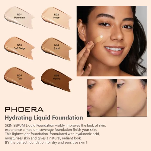 Miniatura 5 de PHOERA - Base hidratante, hipoalergénica tintada, base de suero brillante para piel madura (N02 Nude)