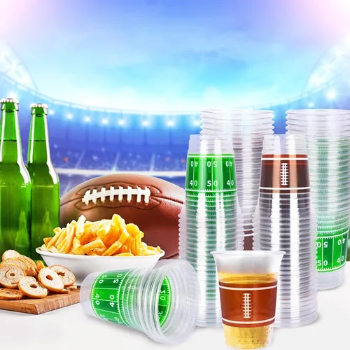 Miniatura 6 de Gatherfun 100 vasos de plástico de fútbol de 16 onzas, fiestas de fútbol y eventos para portón trasero, desechables y prácticos, suministros ideales