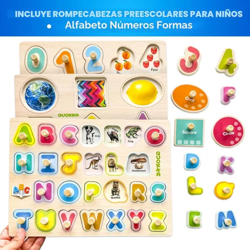 Miniatura 3 de QUOKKA 8 Rompecabezas de madera para niños pequeños de 1 a 3 años - Rompecabezas Montessori para niños pequeños de 2 a 4 años en un estante - Juego