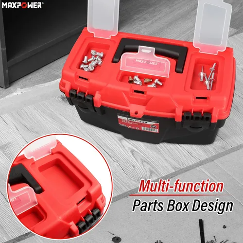 Miniatura 4 de MAXPOWER Caja de herramientas de plástico de 15 pulgadas, con bandeja extraíble y doble bloqueo seguro para el hogar