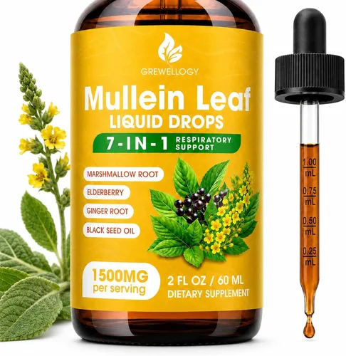 Gotas de gordolobo para pulmones, 7 en 1 1500 mg de extracto líquido de hoja de gordolobo para limpieza de pulmones y apoyo respiratorio,