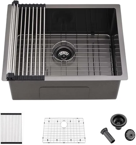 Miniatura 10 de Fregadero de barra negra de 12 pulgadas para montaje bajo montaje, fregadero de cocina pequeño de 12 x 16 pulgadas, fregadero de barra húmeda