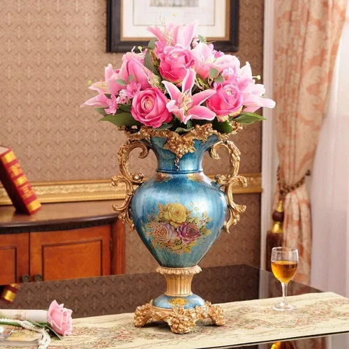 Miniatura 2 de Floreros grandes de resina retro de estilo europeo para sala de estar, comedor, centro de mesa, dormitorio, oficina, hotel, decoración del hogar