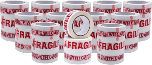 Miniatura 8 de WOD CST2FW Cinta frágil con cinta de embalaje de 2 pulgadas x 110 yardas. Cinta de sellado de cartón resistente con letras rojas para carga frágil