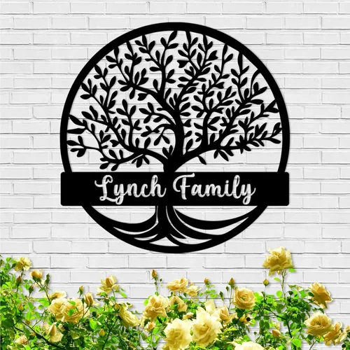 Miniatura 10 de Arte de pared personalizado del Árbol de la vida, decoración personalizada con apellido, letrero de metal para balcón exterior, arte de pared