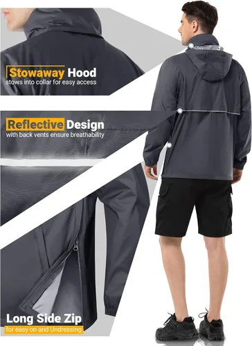 Miniatura 72 de Outdoor Ventures Chaqueta de lluvia para hombre, impermeable, ligera, plegable, para senderismo, golf, correr