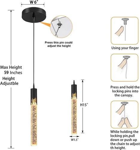 Miniatura 2 de Flashing God Luces colgantes negras modernas LED para isla de cocina, mini luz colgante de cristal con luz LED regulable de cristal de burbujas