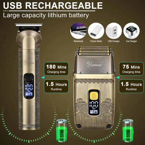 Miniatura 4 de Hatteker Cortapelos Profesional Maquinilla de Afeitar Eléctrica Afeitadoras de Lámina para Hombres Cuerpo Nariz Oreja Kit de Aseo de Cabello