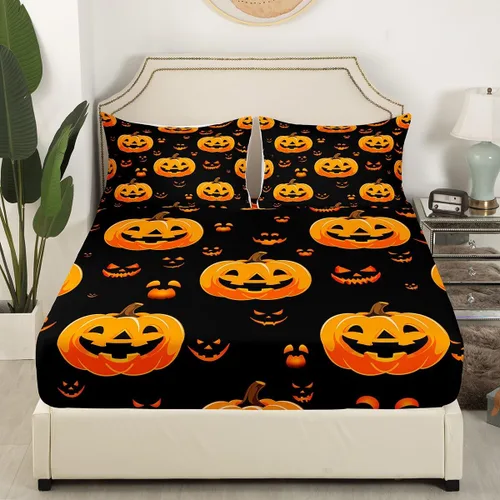 Miniatura 3 de Erosebridal Juego de funda de edredón con diseño de farol de calabaza, tamaño individual, decoración de Halloween, para niños, adolescentes