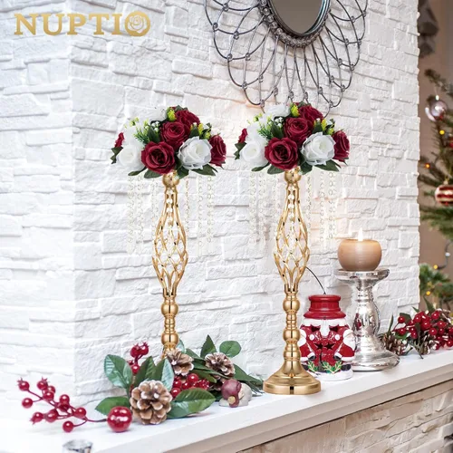 Miniatura 14 de NUPTIO Centros de mesa de flores para mesas de boda: arreglo de bolas de flores artificiales rosa y blanco para bodas, fiestas, 2 piezas de rosas