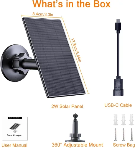 Miniatura 6 de Zivif Panel solar de 2 W para cámaras de seguridad, cargador solar con puerto micro USB y USB-C para cámara de seguridad de batería recargable