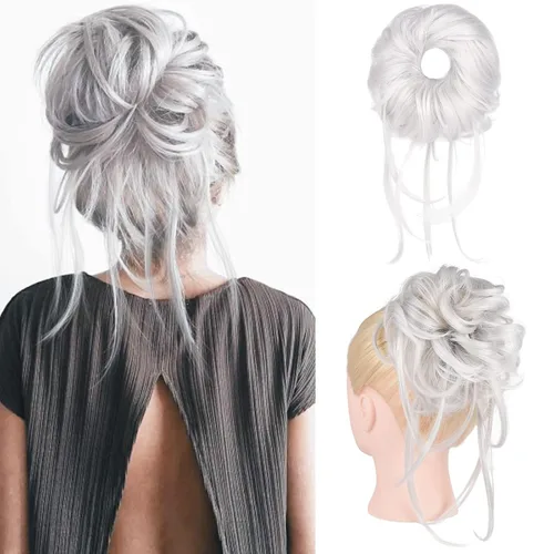 Miniatura 14 de HOOJIH Pieza de cabello estilo moño desordenado - Extensiones de cabello superlargas estilo moño rizado, envoltura de cabello ondulado, accesorio
