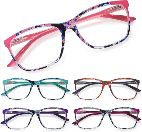 Miniatura 10 de SIGVAN Lentes de lectura para mujer, con bloqueo de luz azul, bisagra de resorte, diseño de moda, lentes con estampado para mujer Mezcla C5