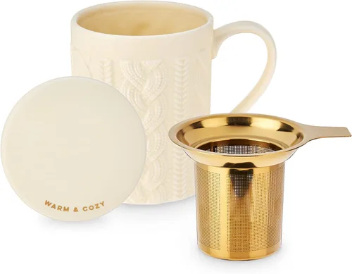 Pinky Up Annette - Taza de té de hojas sueltas, taza de viaje de cerámica con infusor y tapa, para el trabajo, oficina, picnic, campamento, fiesta