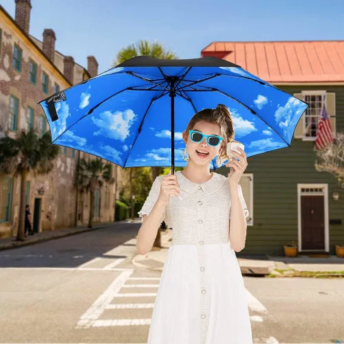Miniatura 2 de LANBRELLA - Paraguas de viaje compacto plegable reversible y resistente al viento